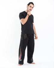Unisex Thai Cotton Pants with Hill Tribe Trim in Black