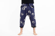 Unisex Circles Harem Pants with Faux Buttons in Navy