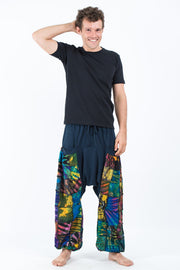 Unisex Tie Dye Cotton Harem Pants in Patchwork Blue