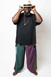 Unisex Plus Size Drawstring Patchwork Pinstripes Cotton Pants