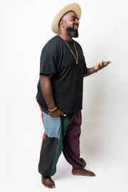 Unisex Plus Size Drawstring Patchwork Pinstripes Cotton Pants