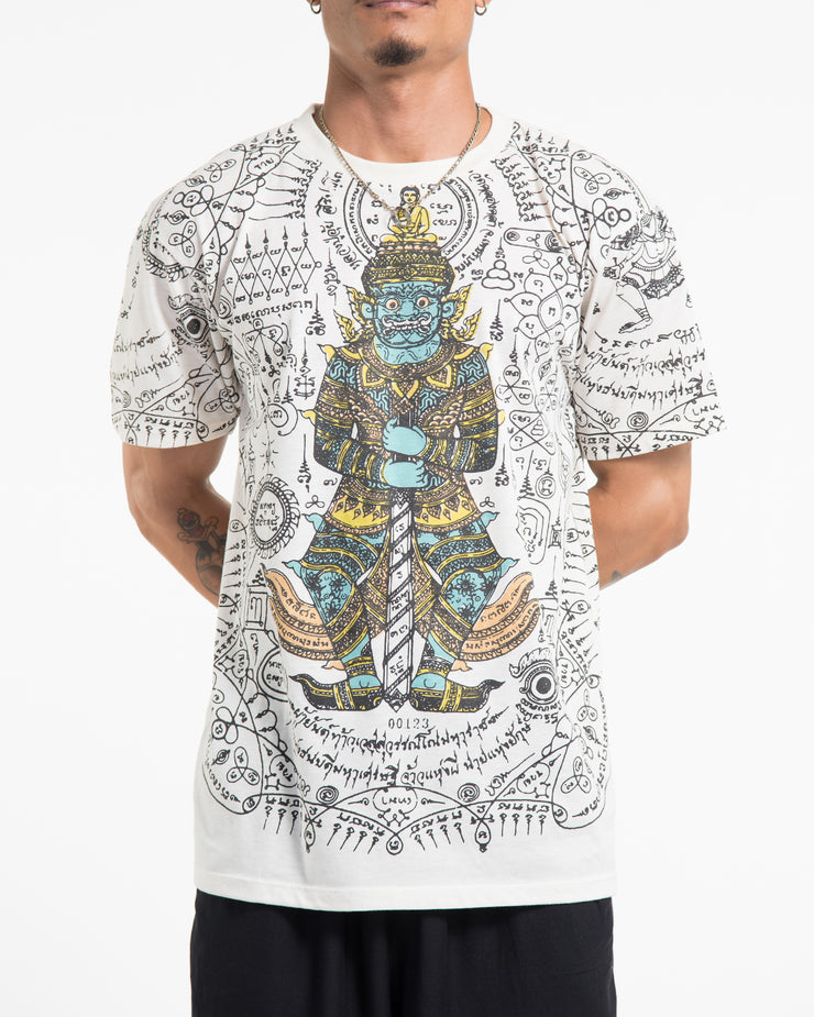 Mens Big Guardian Demon Tattoo T-Shirt in White