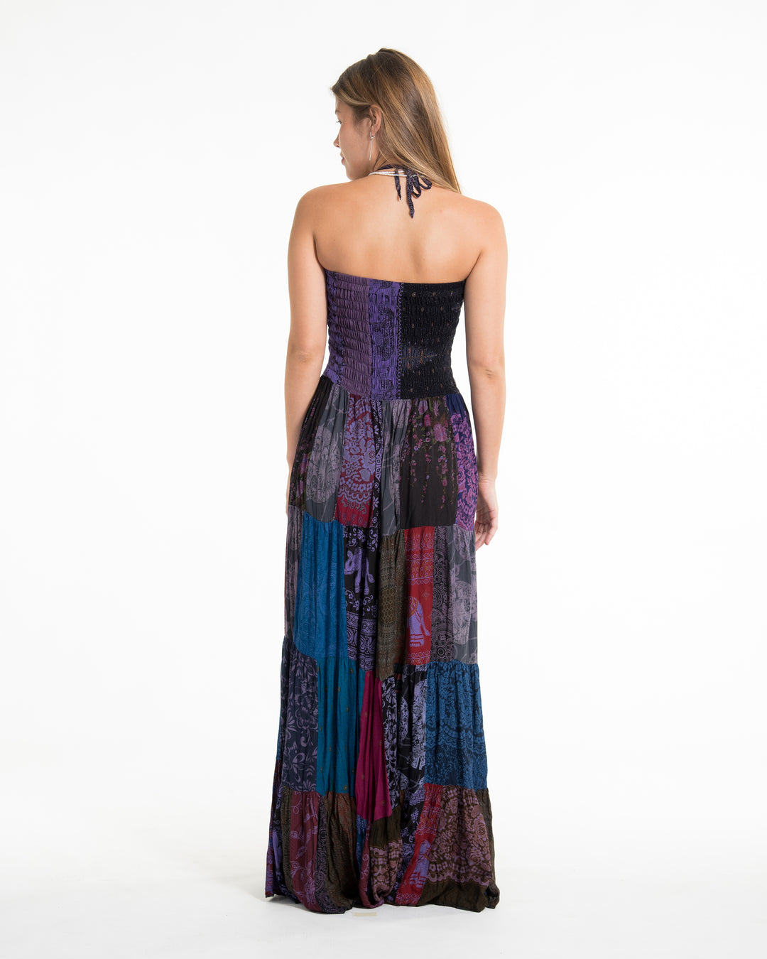 black and purple maxi dress Upcycled Patchwork Multi Print Maxi Dress in Purple
