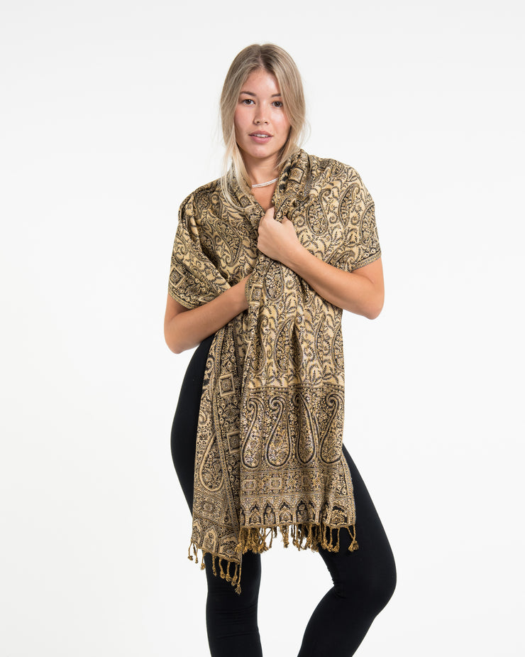 Indian Traditional Paisley Pashmina Shawl Scarf in Black