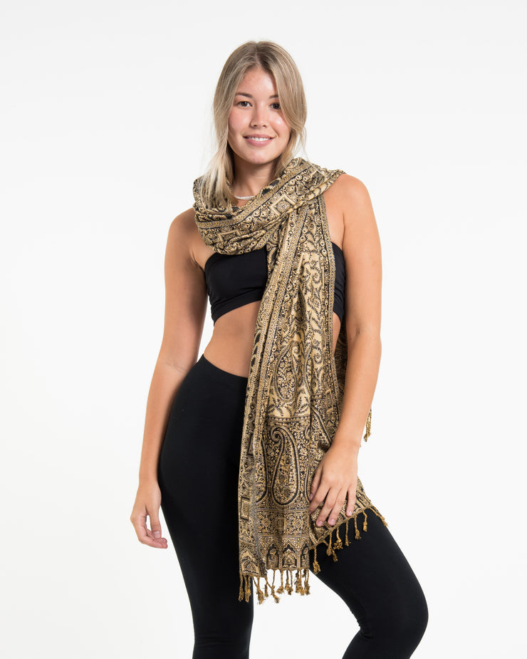 Indian Traditional Paisley Pashmina Shawl Scarf in Black