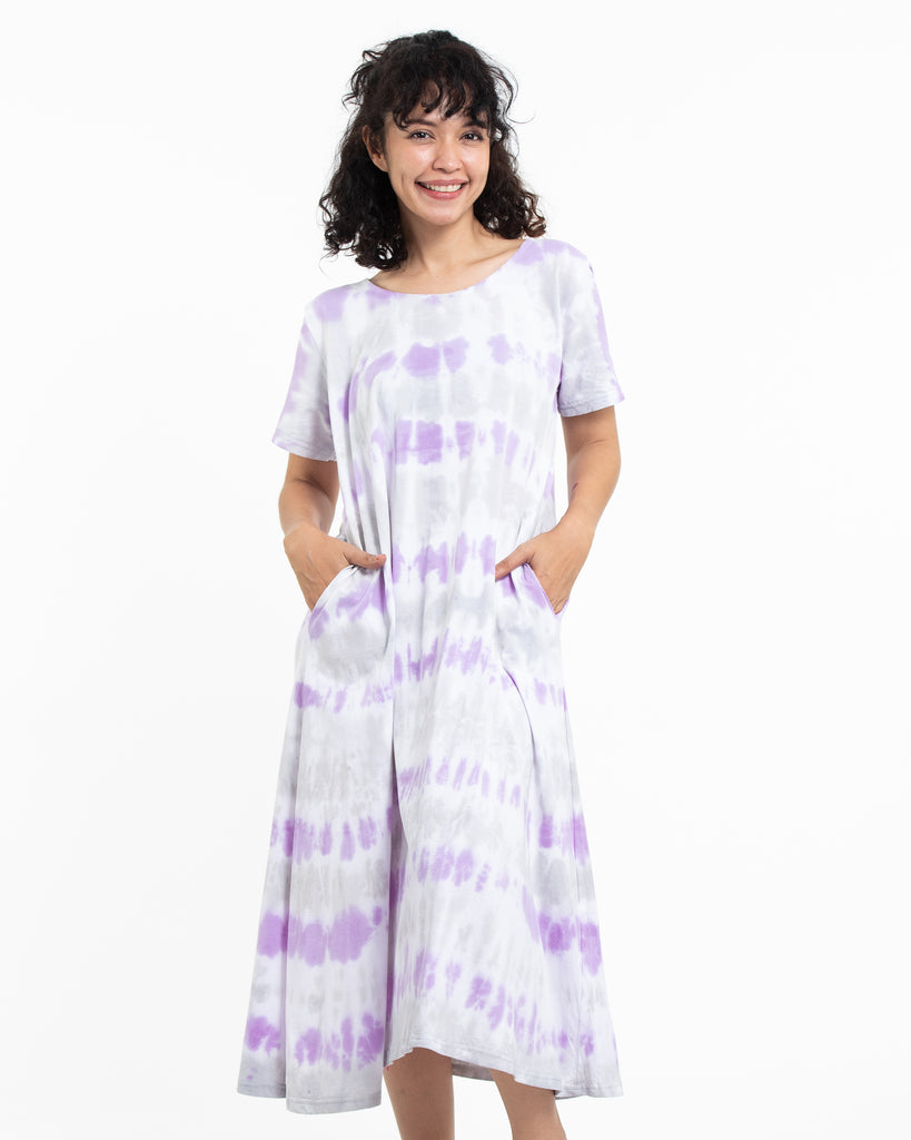 purple tie dye dress Tie Dye Loose Midi Dress in Purple