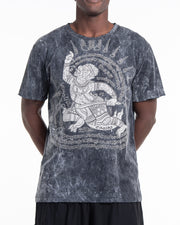 Unisex Hanuman Tattoo Stone Washed Cotton T-Shirt in Black