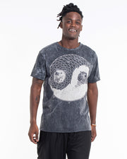 Unisex Yin Yang Stone Washed Cotton T-Shirt in Black
