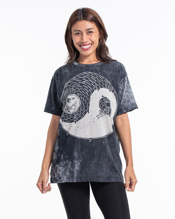 Unisex Yin Yang Stone Washed Cotton T-Shirt in Black