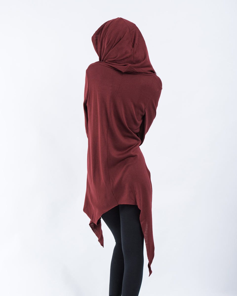 Sure Design Hooded Cardigan in Maroon