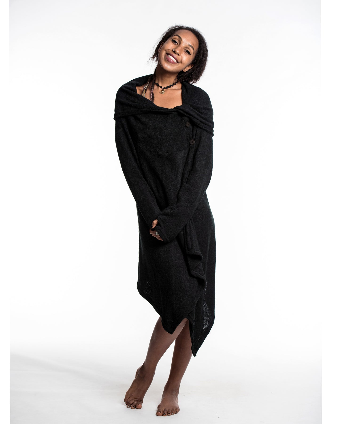 sweater dress hooded Sure Design Hooded Pixie Sweater Dress in Black