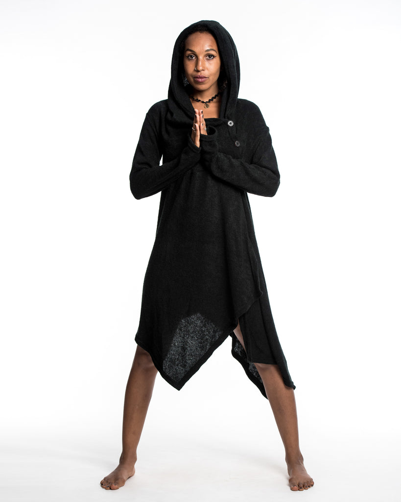 sweater dress with hood Sure Design Hooded Pixie Sweater Dress in Black