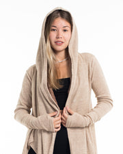Hoodie Shawl Cardigan in Brown