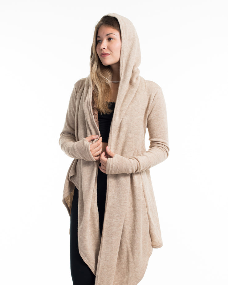 Hoodie Shawl Cardigan in Brown