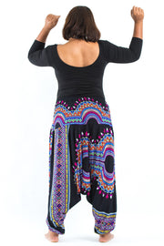 Unisex Plus Size Dashiki Prints Drop Crotch Jumpsuit Harem Pants in Black