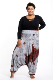 Unisex Plus Size Marble Mandalas Drop Crotch Jumpsuit Harem Pants in Brown