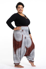 Unisex Plus Size Marble Mandalas Drop Crotch Jumpsuit Harem Pants in Brown