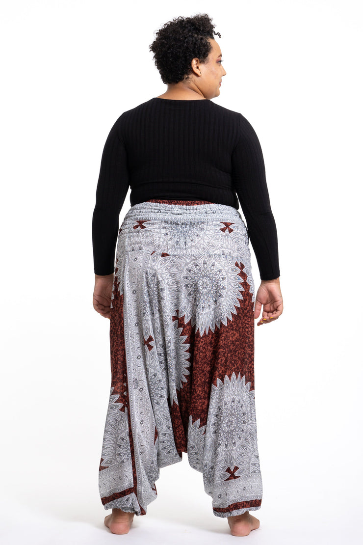 Unisex Plus Size Marble Mandalas Drop Crotch Jumpsuit Harem Pants in Brown