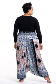 Unisex Plus Size Paisley Mandalas Drop Crotch Jumpsuit Harem Pants in Silver Gray