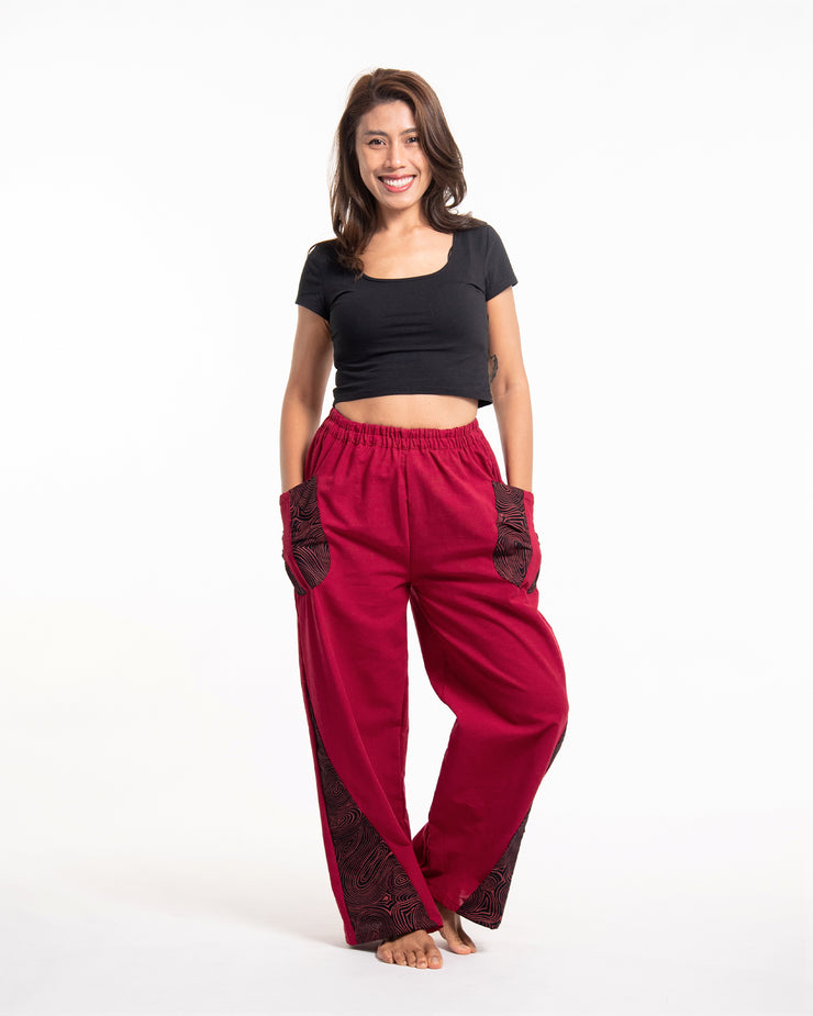 Unisex Thai Cotton Pants with Hill Tribe Trim in Red