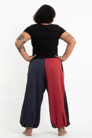 Unisex Plus Size Drawstring Patchwork Pinstripes Cotton Pants