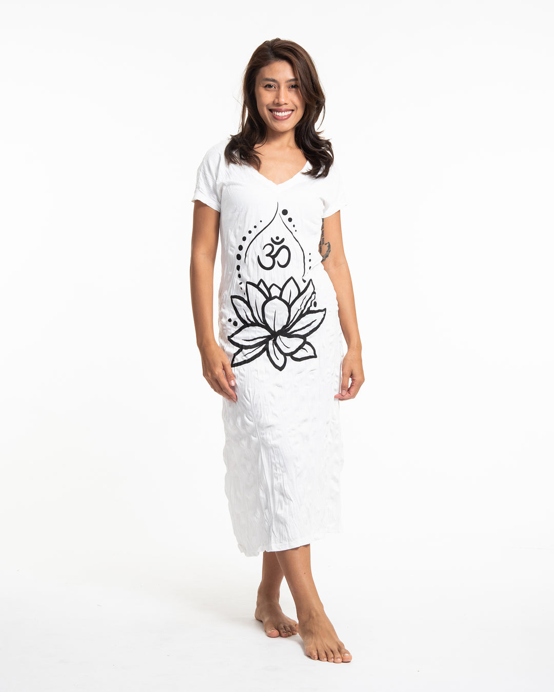 lotus dress design Sure Womens Om V Neck Long in White Sleeve Length_Short Sleeve Cinzia – Aerosoles Complete with a lace Color:Color 4