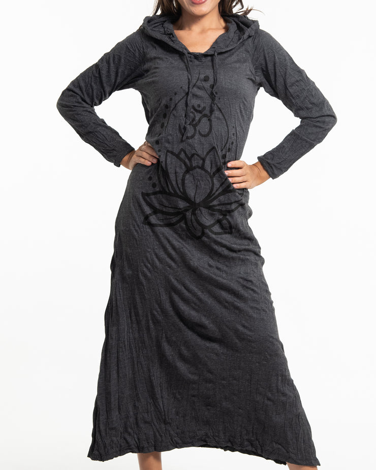 Womens Lotus Om Long Hoodie Dress in Black