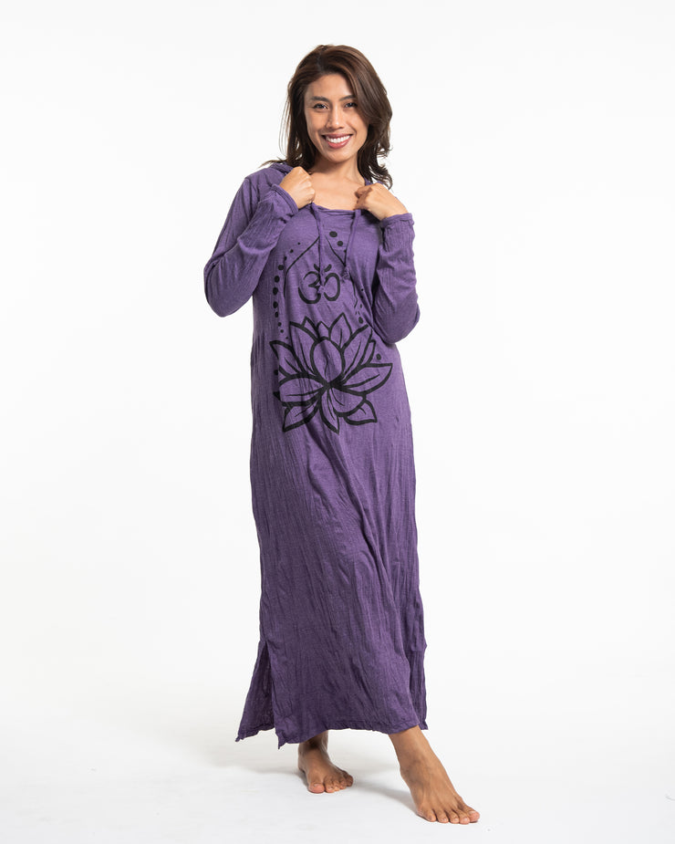 Womens Lotus Om Long Hoodie Dress in Purple