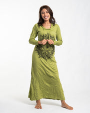 Womens Lotus Mandala Long Hoodie Dress in Lime