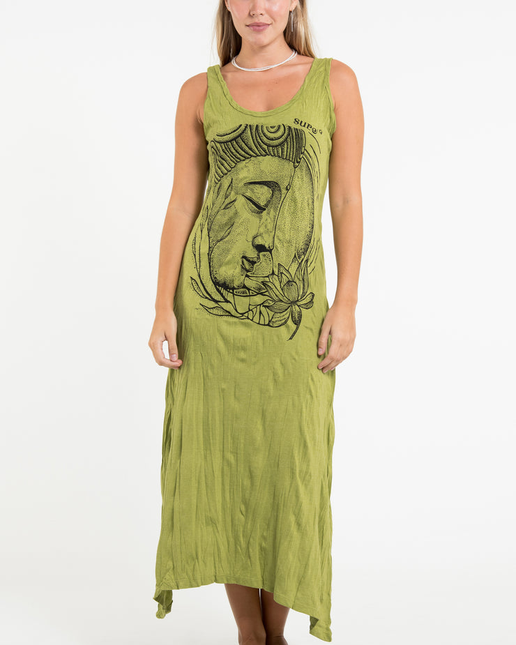 Womens Lotus Buddha Long Tank Dress in Lime
