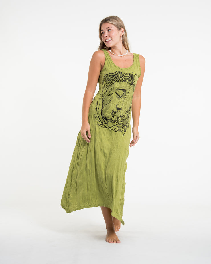 Womens Lotus Buddha Long Tank Dress in Lime