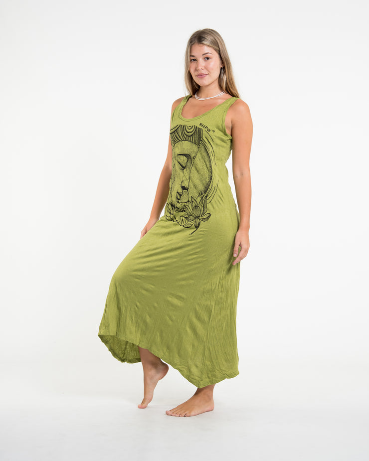Womens Lotus Buddha Long Tank Dress in Lime
