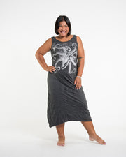 Womens Octopus Long Tank Dress in Silver on Black L/XL