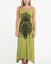 Womens Hamsa Lotus Long Tank Dress in Lime