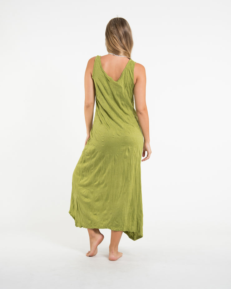 Womens Hamsa Lotus Long Tank Dress in Lime