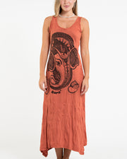 Womens Divine Ganesh Long Tank Dress in Orange