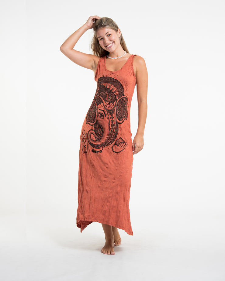 Womens Divine Ganesh Long Tank Dress in Orange