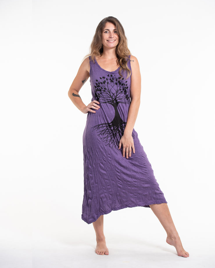 Womens Tree of Life Long Tank Dress in Purple