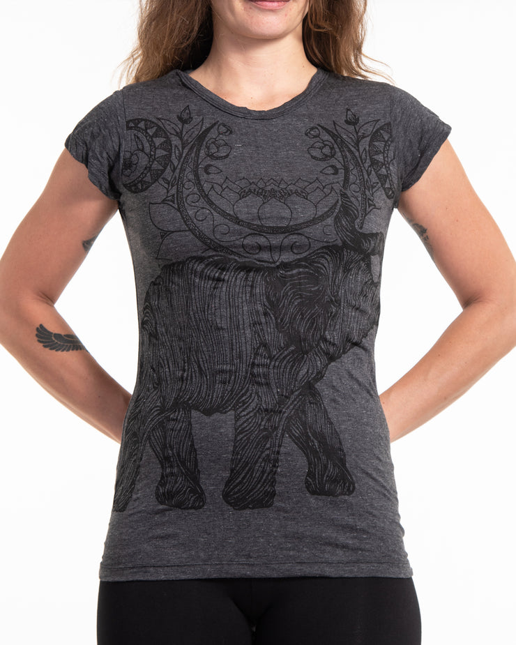 Womens Lotus Elephant T-Shirt in Black