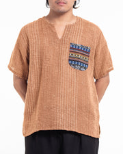 Unisex Woven Cotton Shirt with Tribal Pocket in Beige