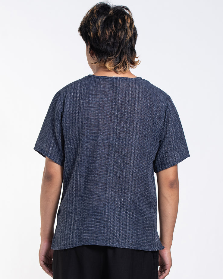 Unisex Woven Cotton Shirt with Tribal Pocket in Blue