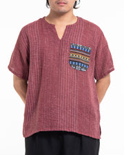 Unisex Woven Cotton Shirt with Tribal Pocket in Red