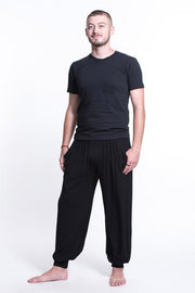 Unisex Solid Color Cotton Harem Pants in Black