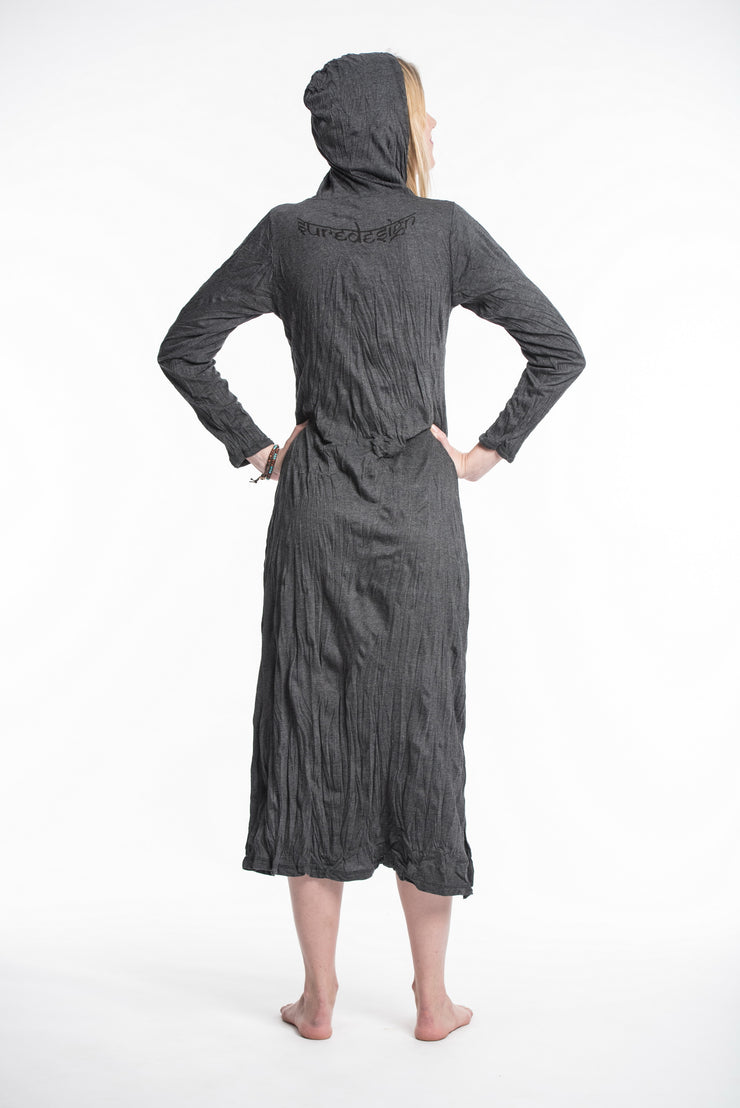 Sure Design Womens Tree of Life Long Hoodie Dress in Black