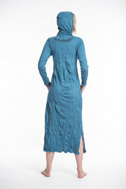 Womens Tree of Life Long Hoodie Dress in Denim Blue