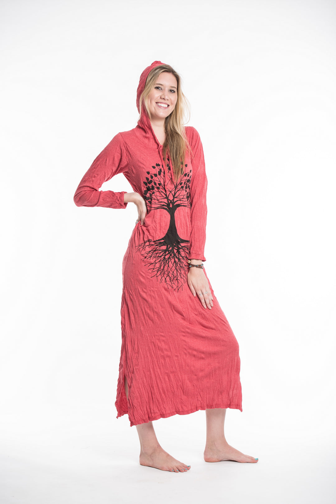 tree of life pink dress Sure Design Womens Tree of Life Long Hoodie Dress in Red