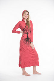 Womens Tree of Life Long Hoodie Dress in Red