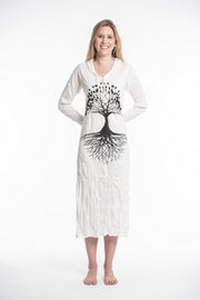 Womens Tree of Life Long Hoodie Dress in White