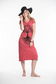 Womens Tree of Life V Neck Long Dress in Red