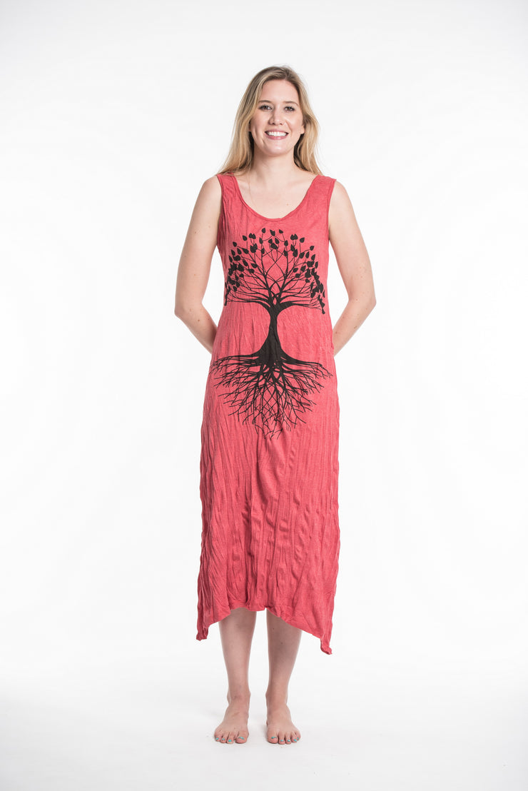 Womens Tree of Life Long Tank Dress in Red